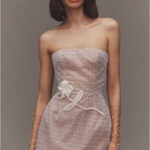 Bridal Strapless Sequins Dress with Floral Accent